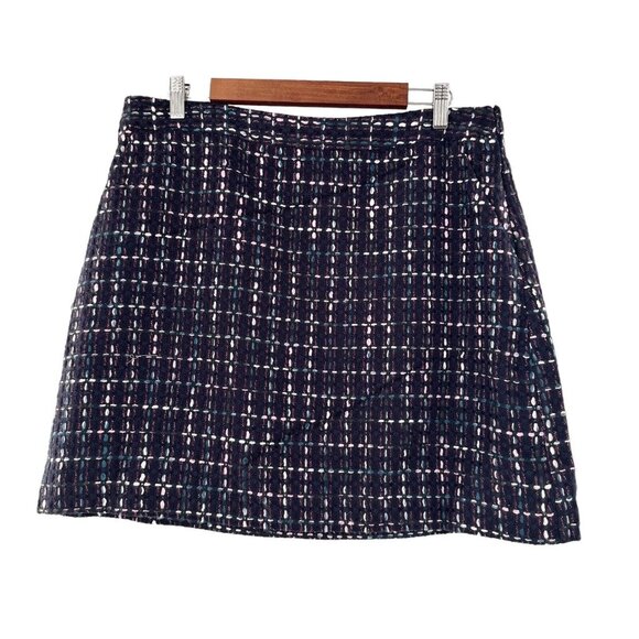 LOFT Womens Tweed Mini Skirt Navy Multicolor Size 12 Cotton Blend Lined Preppy - Picture 1 of 15